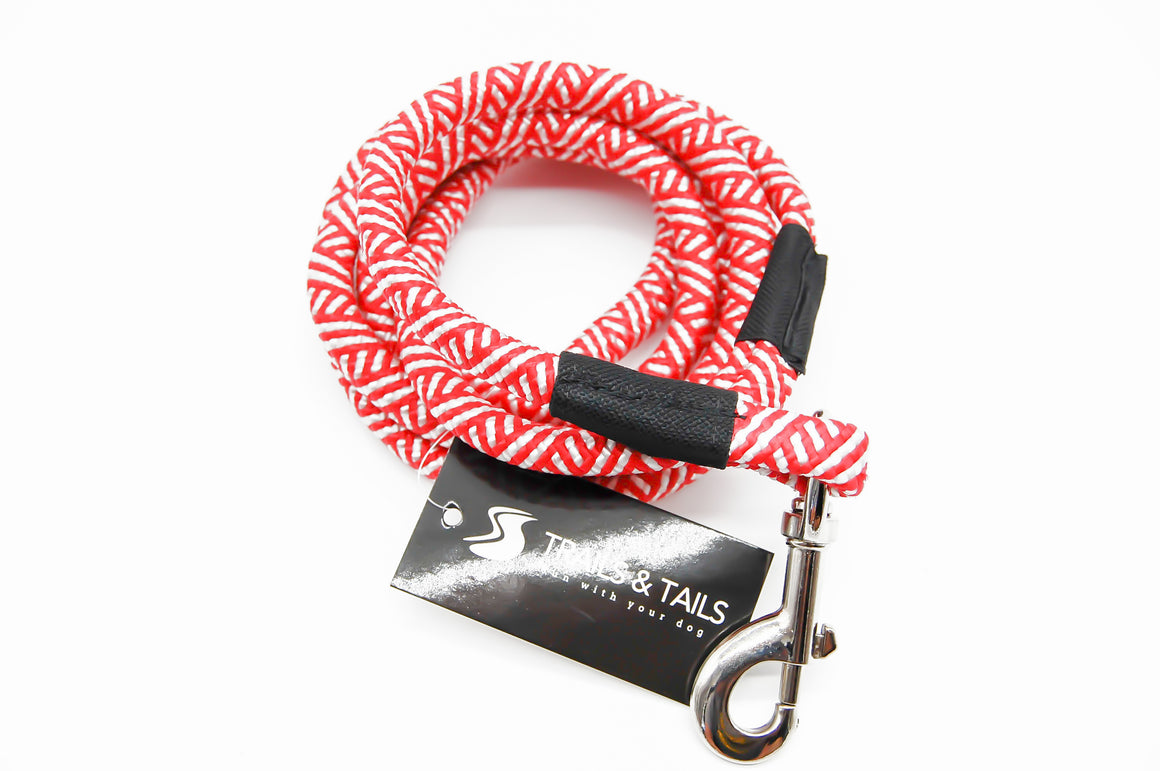 Red & White Rope Dog Leash, 4 foot